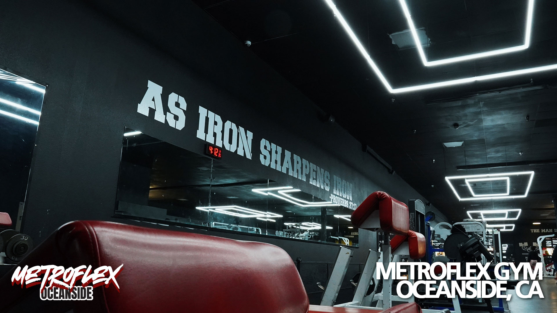 The MetroFlex Oceanside floor at night, lit by ceiling lights.